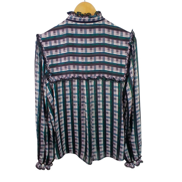 Jason Wu SZ 6 Striped Plaid Ruffle Blouse Cactus Rose Multi As Seen On TV $450 - Picture 6 of 7